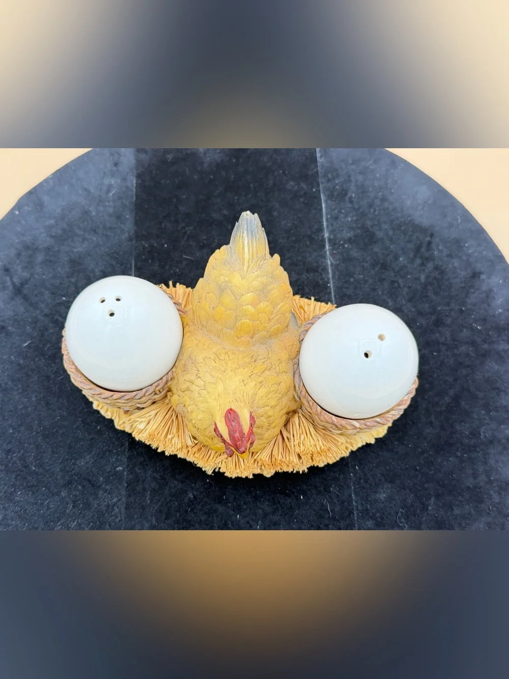 Ceramic Hen Egg Holder Salt & Pepper Shaker Set Farmhouse Chicken Kitchen Decor
